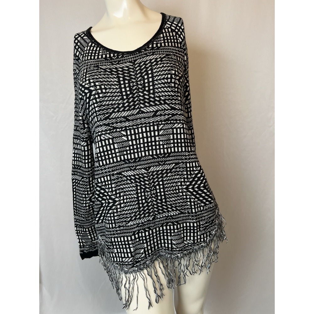 Miami Aztec Fringe Knit Pullover Acrylic Rayon Open Sides Sweater  Small